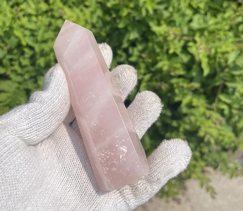 Natural Carved Pink Quartz Rose Crystal Point for Reiki Healing