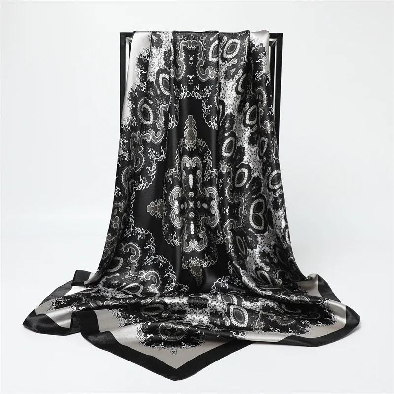 New Spring/Summer Orange Imitation Silk Neckerchief Outdoor Decoration Wraps for Women 90*90cm Cashew Print Square Scarf