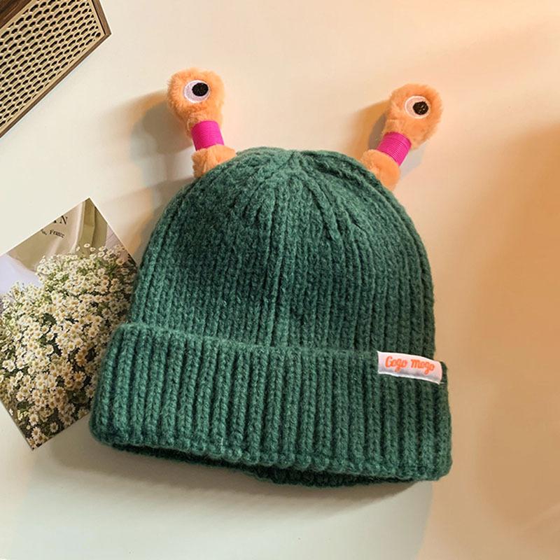 

Style Hat Versatile Glowing Eyes Cute Cartoon Frog Warm Knitted Hatsbeanie Dark Green