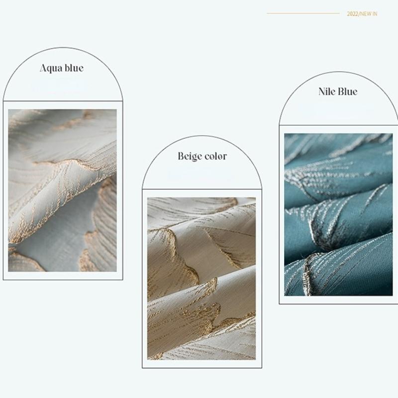 Curtains for Living Room Bedroom Dining Luxury Gold Leaf Modern American High-precision Blue Curtain Fabric Silver Thread
