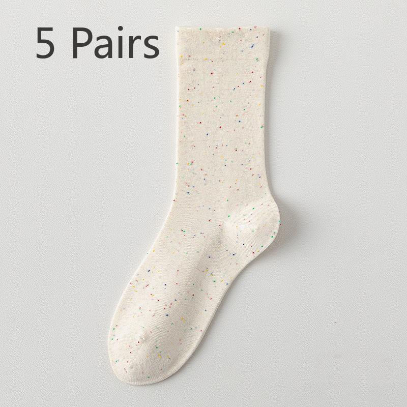 5 Pairs Dot Yarn Socks Candy Coloured Mid-length Boneless Pile Socks Thin Sweat-absorbing Breathable Fashion Cotton Socks