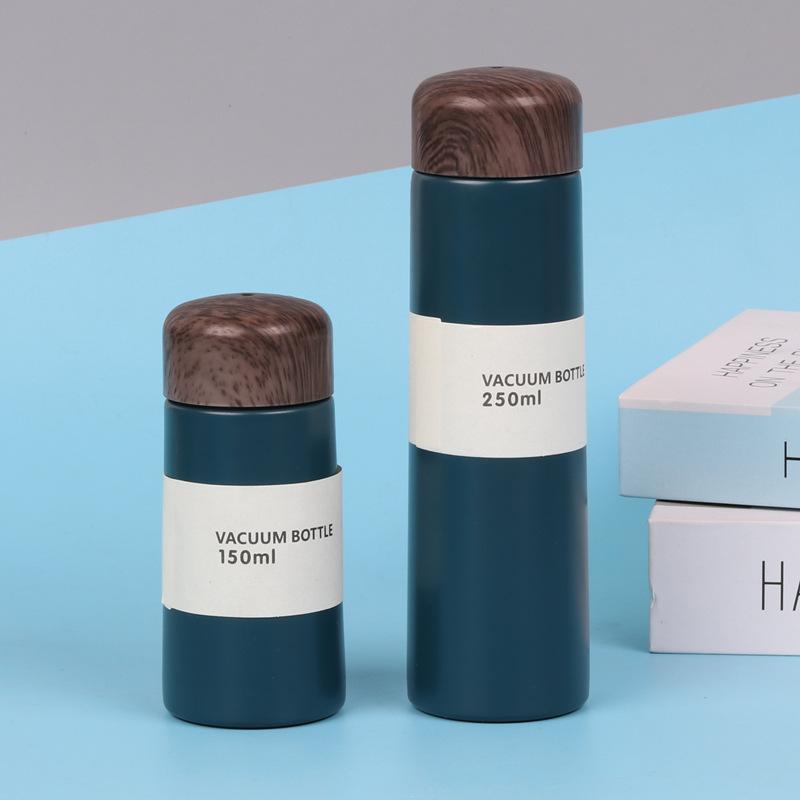 Mini Small Straight Cup Pocket Two New Lovely Ladies Cup Vacuum Vacuum Cup Wood Grain Cover Korean Version of Creative Water Cup