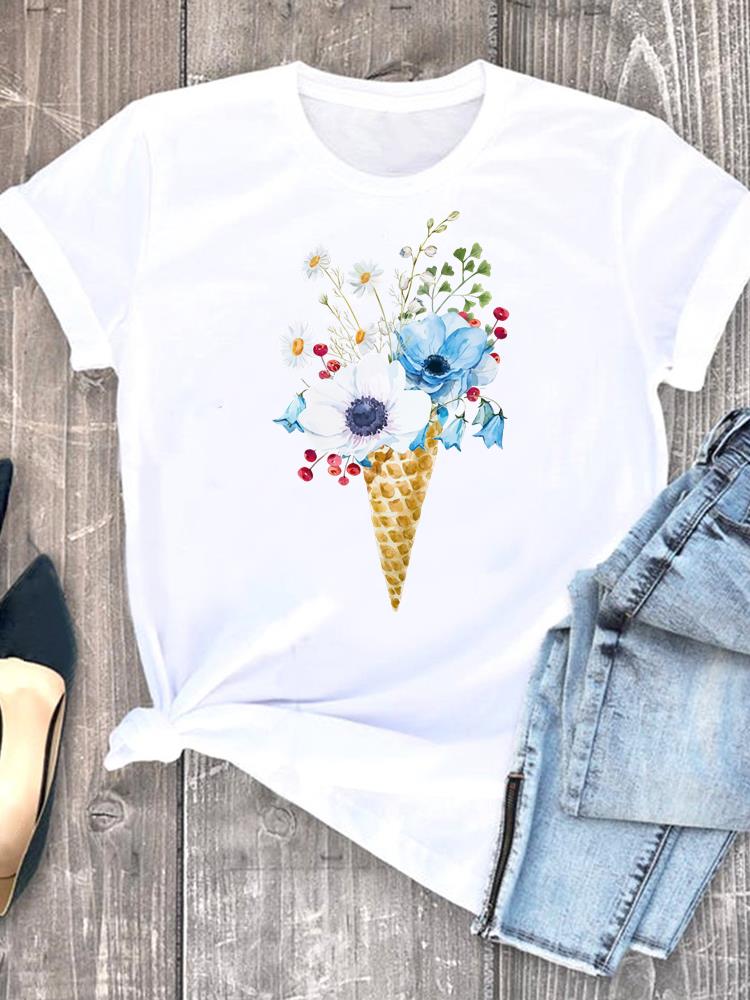 (Asian Size) Trend Style Short Sleeve T-shirts Lady Female Top Printed Fashion Clothing Women Graphic Casual T Shirt Tee