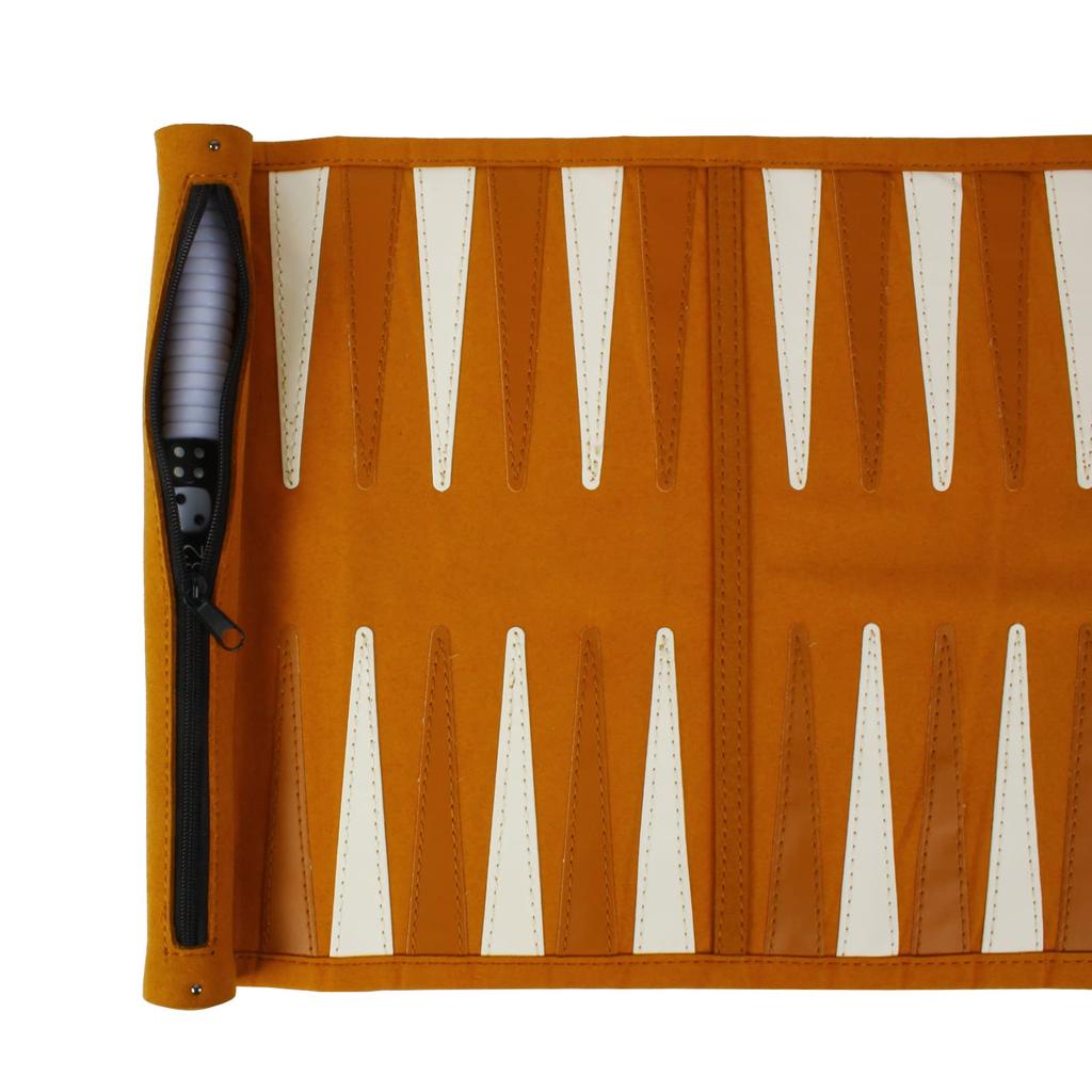 Andux Rollable Chess and Board Dual-Use Set, Backgammon, Game, Microfiber, Portable, PGSLQ-01 (Brown)