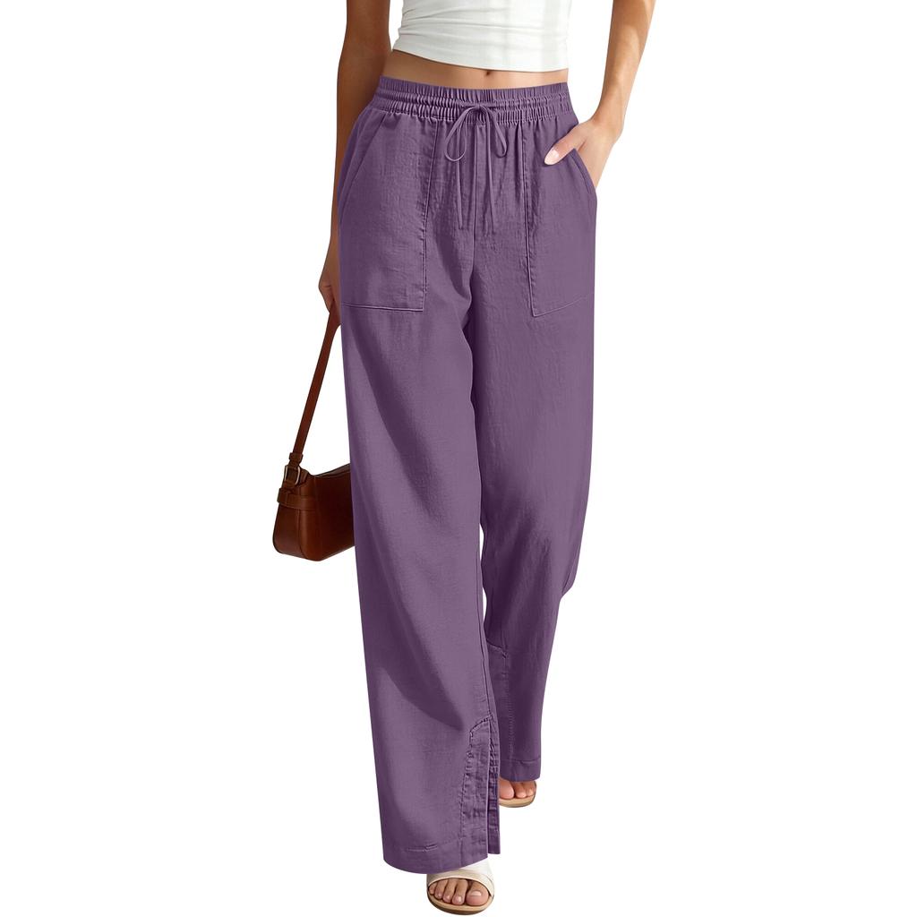 Women’s Wide Leg Drawstring Waist Pants Loose Fit Lightweight Casual Trousers with Pockets for Everyday Wear