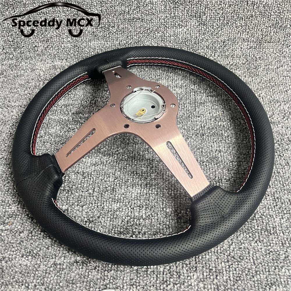Spceddy Für Lenkrad 14 Zoll 350mm Perforiertes Leder Konkav Auto Sportlenkrad