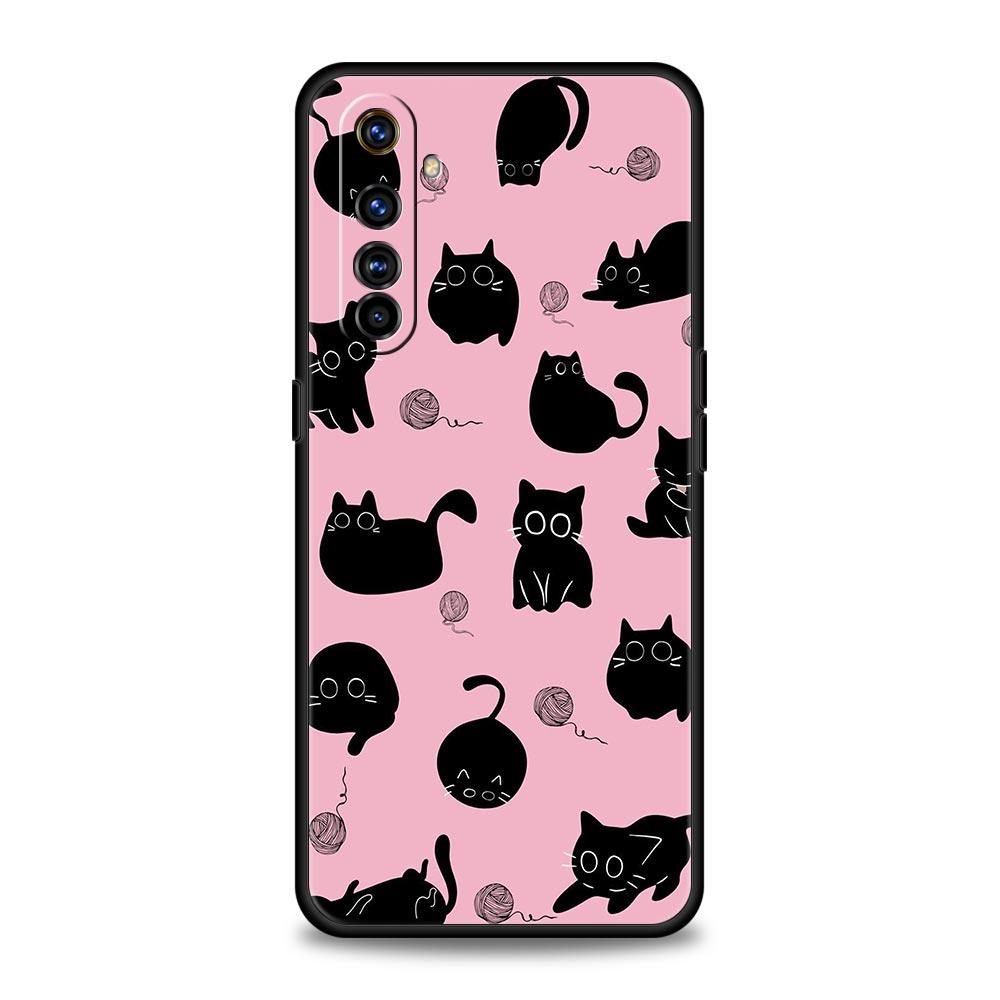 Funny Black Cat Phone Case For Realme 16 15T 14 13 12 11 10 4G 9 8 5G Pro Plus C21 C25 C35 GT5 GT3 GT2 Neo 2 3 3T 5 Cover