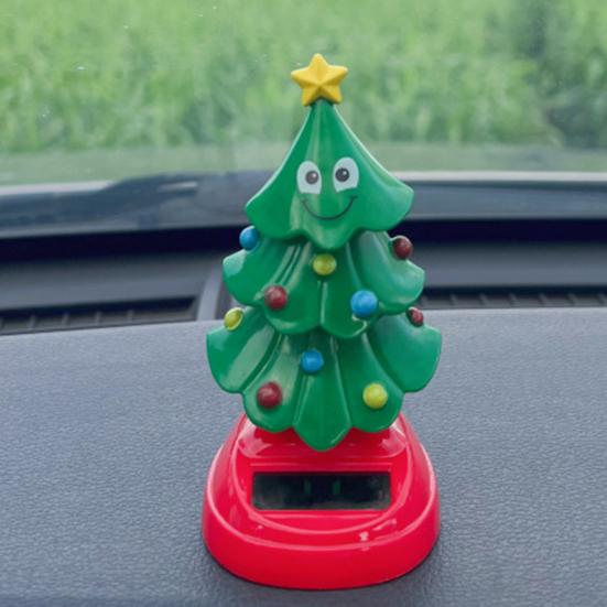 Christmas Solar Tree, Swinging Tree Car Dashboard Decor, Solar Powered Nodding Ornament for Vehicle And Desk Festive Holiday Decor