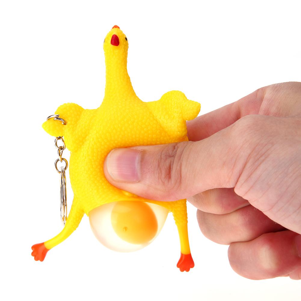 Funny Chicken Egg Laying Hens Crowded Stress Ball Keychain Portable Squeeze Chicken Key Ring Funny Spoof Tricky Gadgets Toy