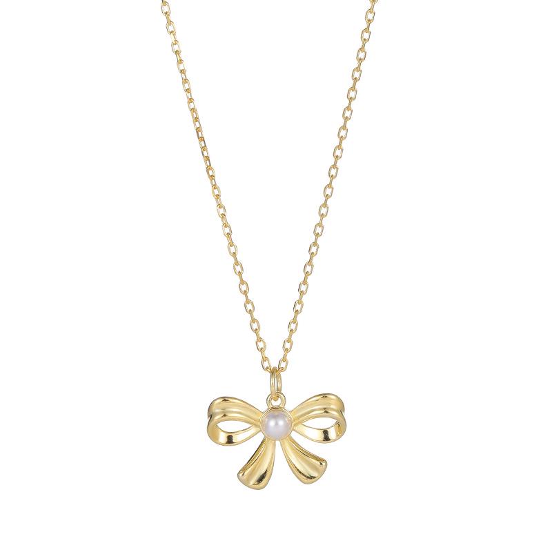 Cui Yan S925 Sterling Silver Korean Bow Pearl Necklace - 2025 Trendy Sweet Clavicle Chain for Women