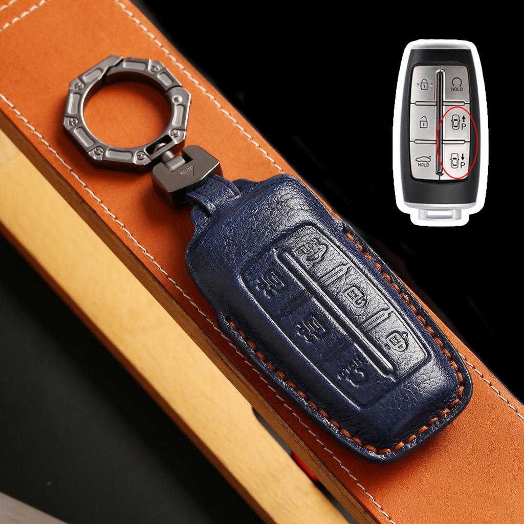 Korean Special Key Protective Cover Is Suitable for Lawns Genesis Gv80 High-end Leather Car Key Bag.