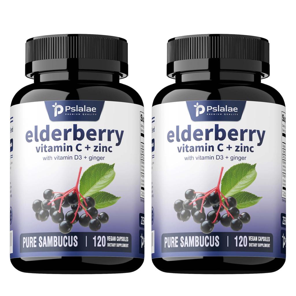 Pslalae Elderberry Capsules, Enriched with a Blend of Vitamin C and Zinc, Suitable for Adults, Nutritional Supplement.