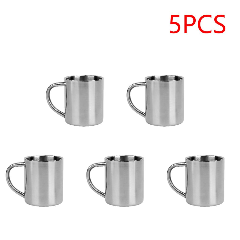 1-6Pcs Handle Mug Double Layer 220ml Stainless Steel Camping Hiking Coffee Tea Cup Sets for Household Kitchen Helping Decor