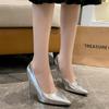 Women Patent Leather Pumps 9cm High Heels Lady Stiletto Low Heels Wedding Bridal Mteallic Silver Sparkly Shoes ladies pumps