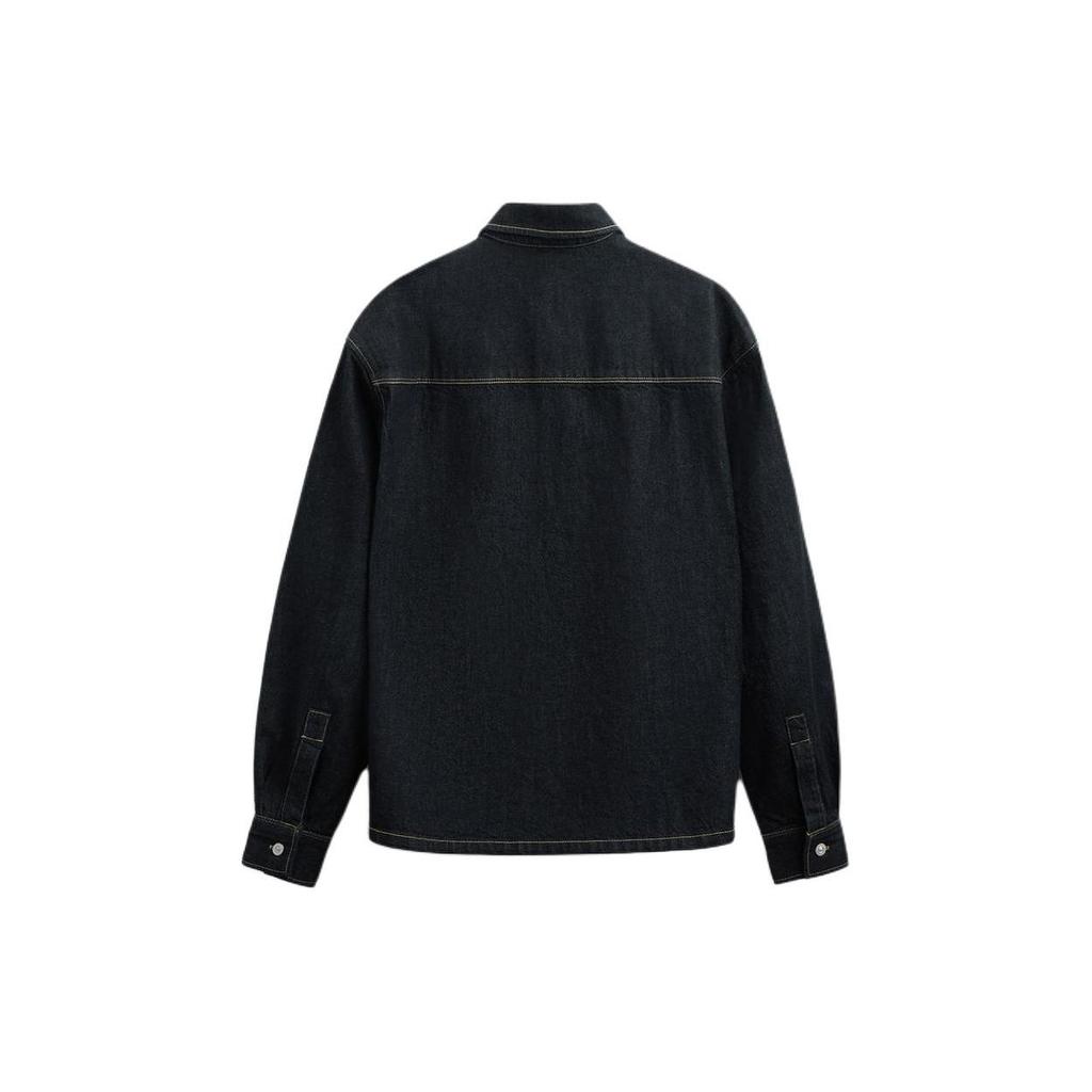 Zara Ss24 Year Of The Dragon Limited Edition Pocket Design Single-Breasted Square Neck Denim Long Sleeve Shirt Men Shirts Blue 7627408-400