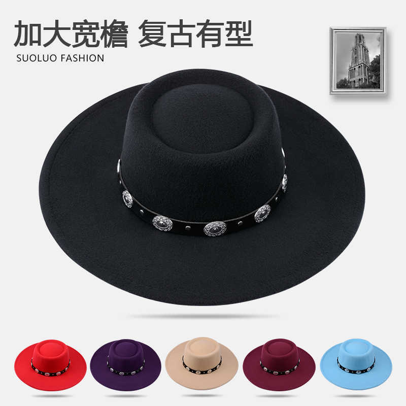 Popular felt top hat British style copper belt jazz hat literary retro outdoor Tibetan hat men and women