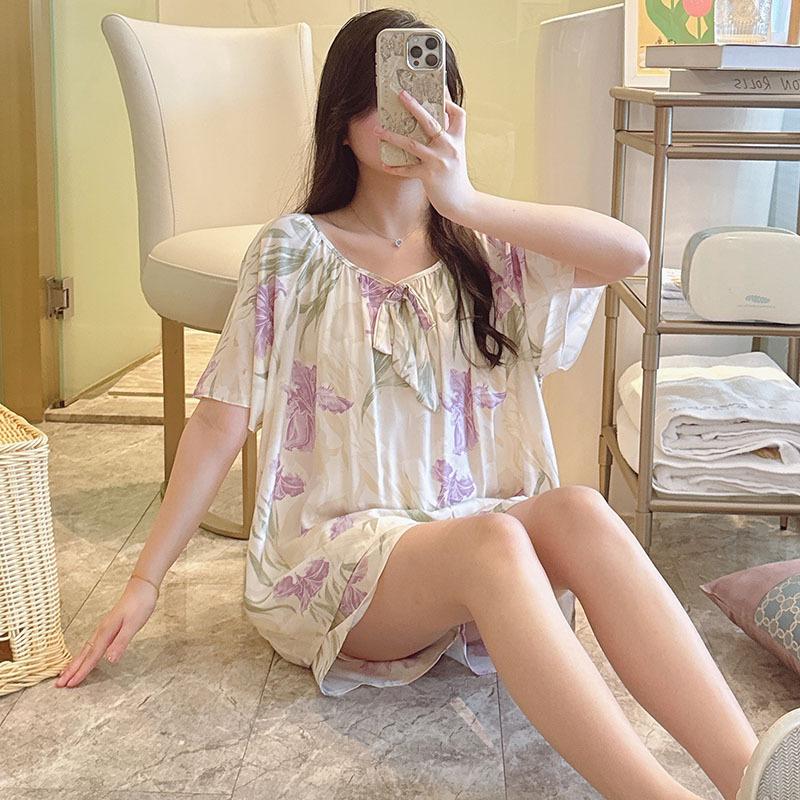 1011 New cotton and silk pajamas women's spring summer short-sleeved shorts printed suit cute fashion loungewear