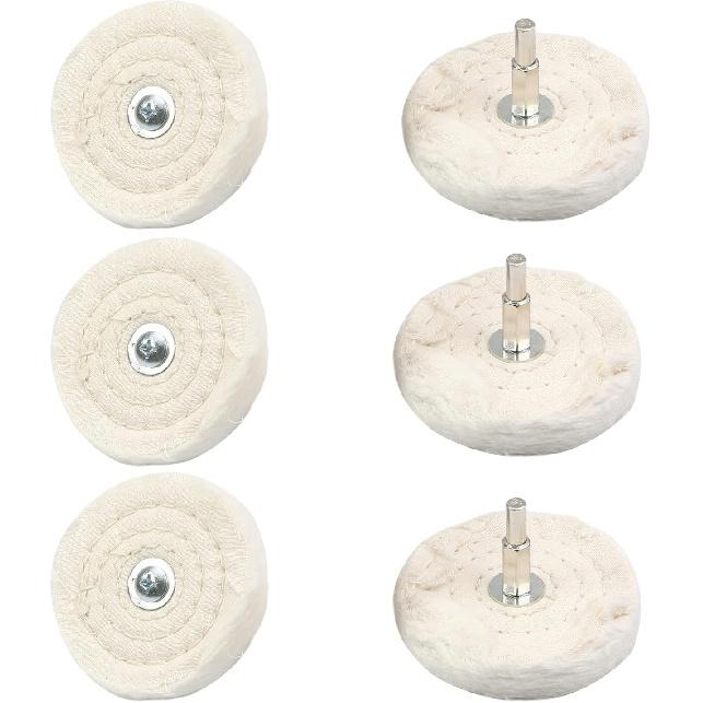 Utoolmart 2-Inch Buffing Polishing Pad Wheel Cotton with 1/4-inch Handle for Manifold Aluminum Stainless Steel Chrome 6 Pcs