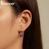 BAMOER 925 Sterling Silver Blue and Purple Gradual Changing Glass Heart Hoop Earrings for Women Sweet Romantic Jewelry