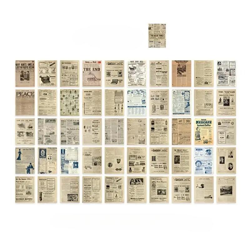 50 Pcs Vintage Washi Paper Stickers Set Old Times Newspaper Stamp Plants Decorative Sticker for Diy Journal Diary Scrapbook