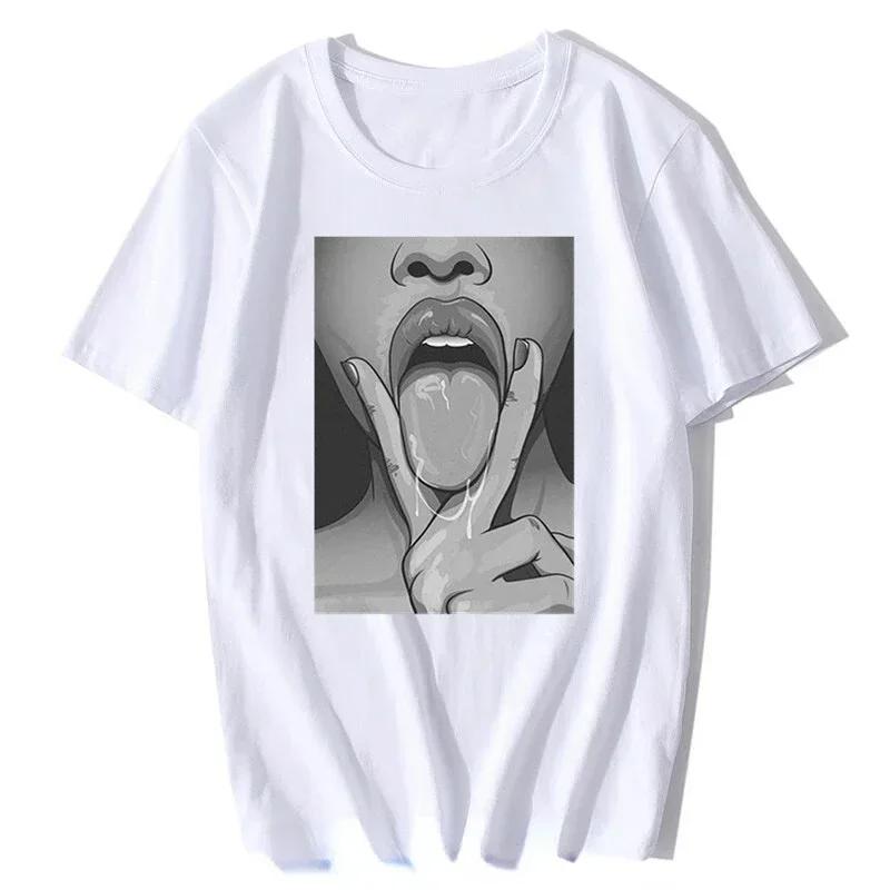 Graphic Tops Streetwear Tees Punk Tongue Nasty Sexy Tumblr Tshirt Babe Hentai T Shirt Trend Tops Popular Gothic Shirt