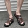 Summer 2022 Newest Fashion Men Shoes Vintage Quality Leather Non-Slip Beach Sandals Travel Slippers Black Brown Comfortable Light