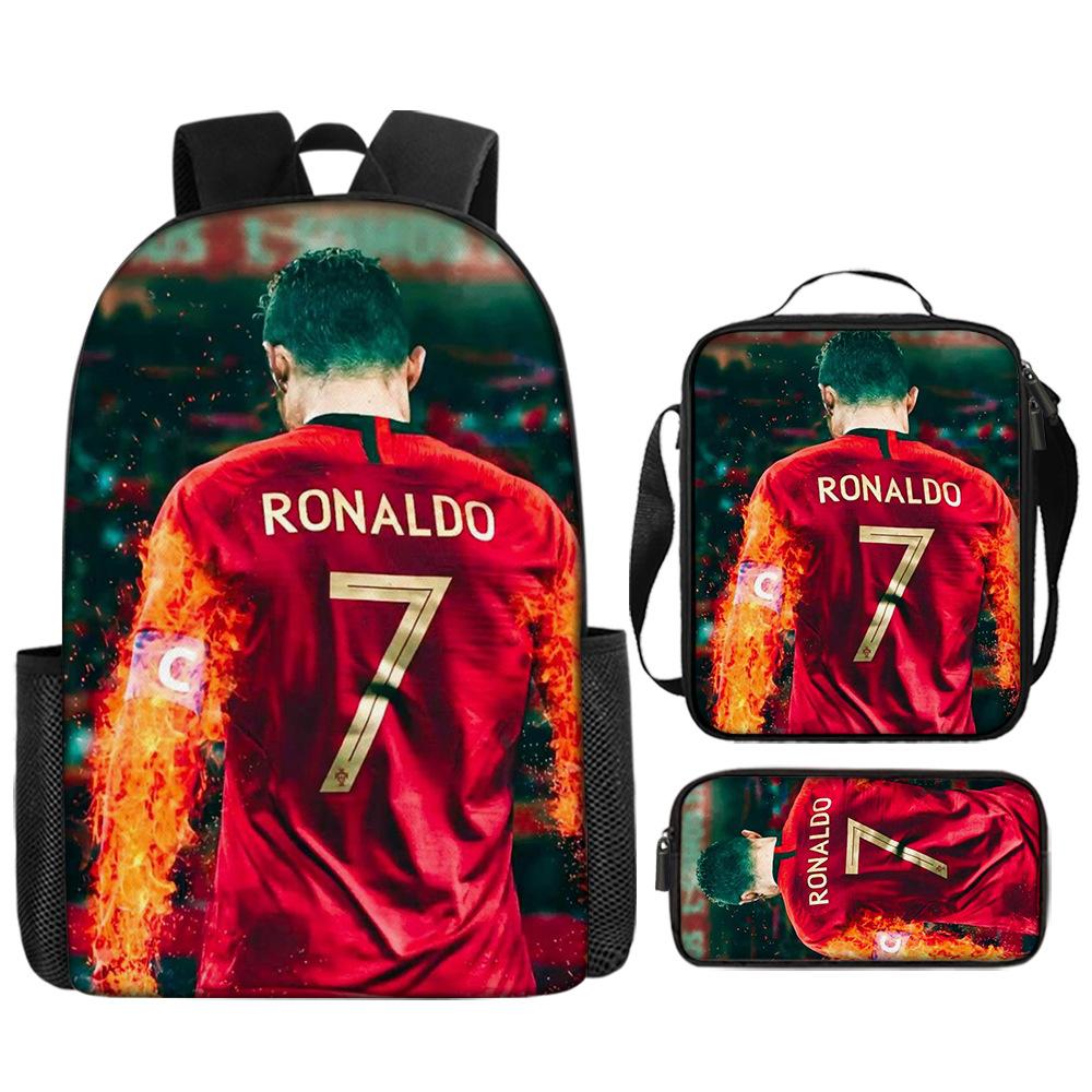 Sac à dos imprimé étoile de football Sac à dos scolaire trois pièces pour enfants Sac à dos dessin animé pour élève de l'école primaire Three-piece set
