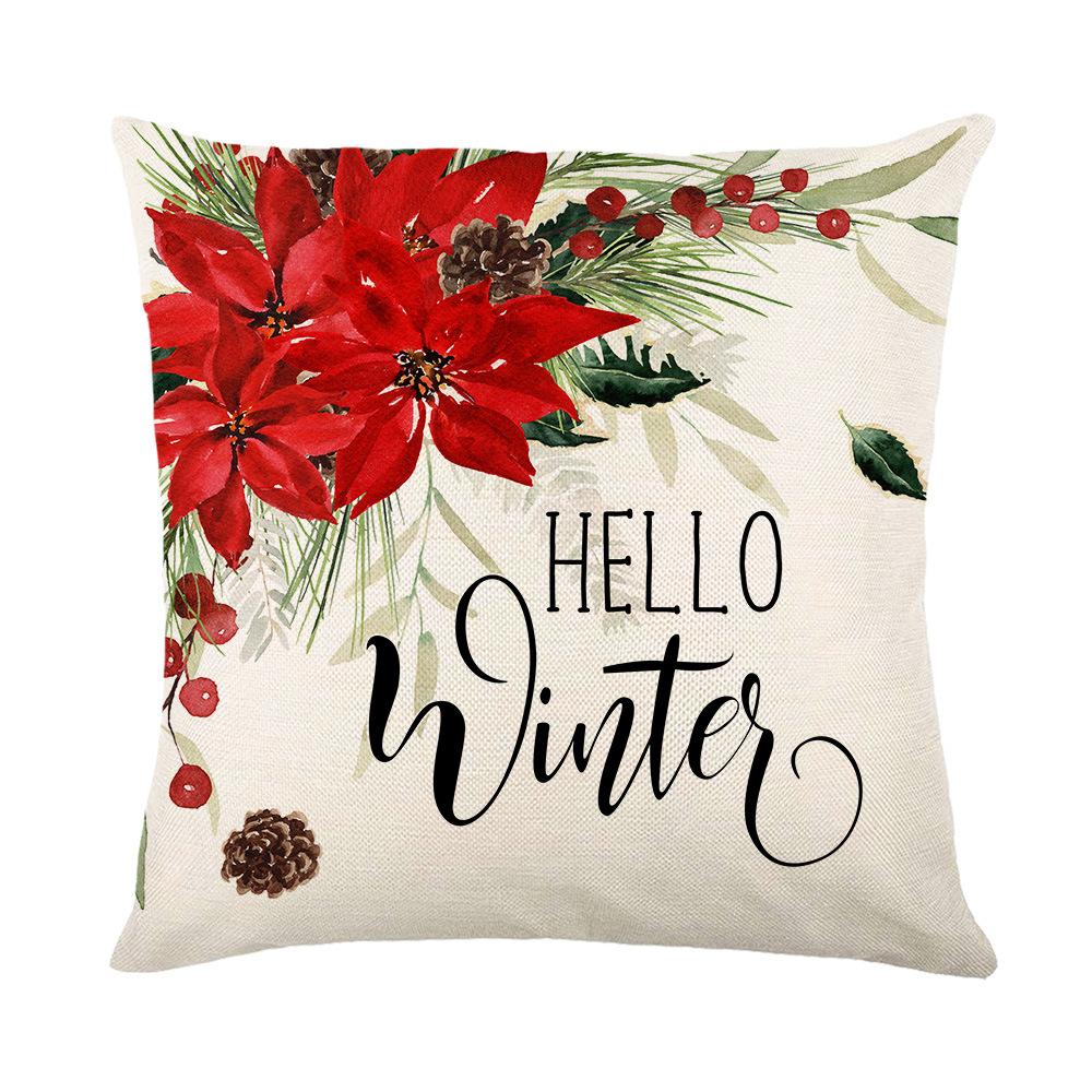 Christmas Plaid Pillow Cover Flower Letter Print Home Sofa Cushion Cover Bedroom Cushion Cover