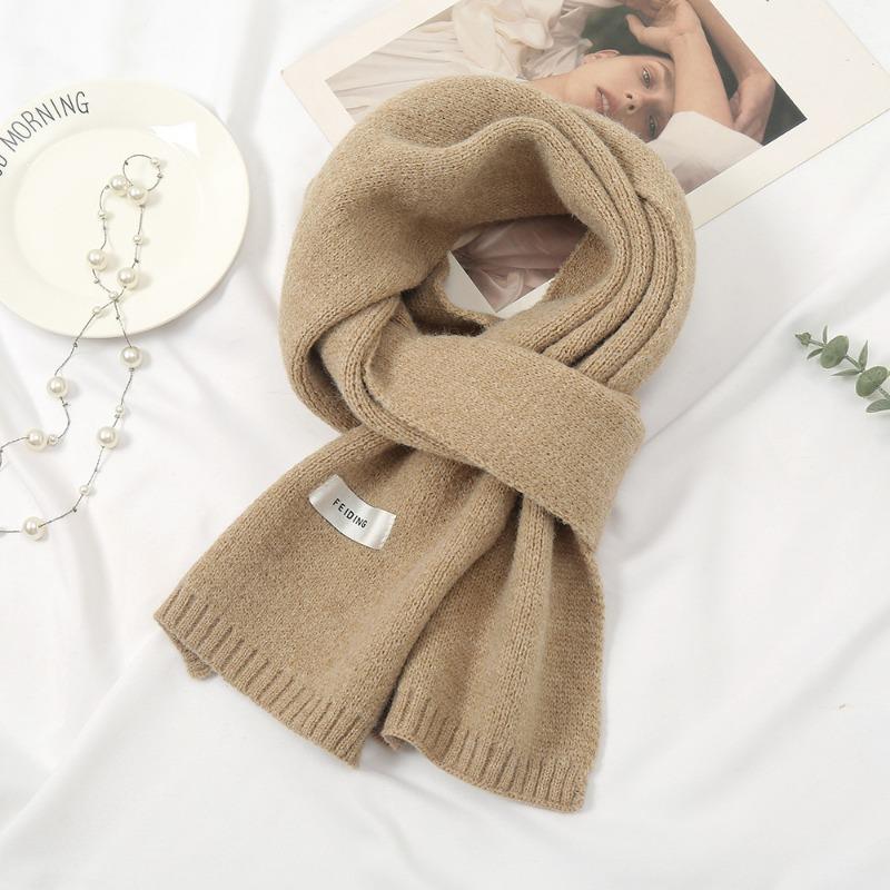In wool knitted scarf female, autumn and winter thickened warm scarf student solid color trendy white versatile model