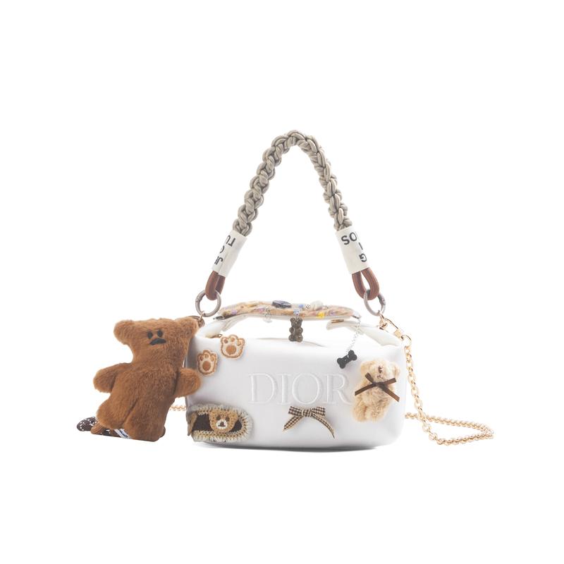 

DIOR [Customized Cosmetic Bag] Ding Duo Cute Bear Attack Cute and Fun Doll Childlike Personality Casual Daily Commuting Canvas Storage Bag белый