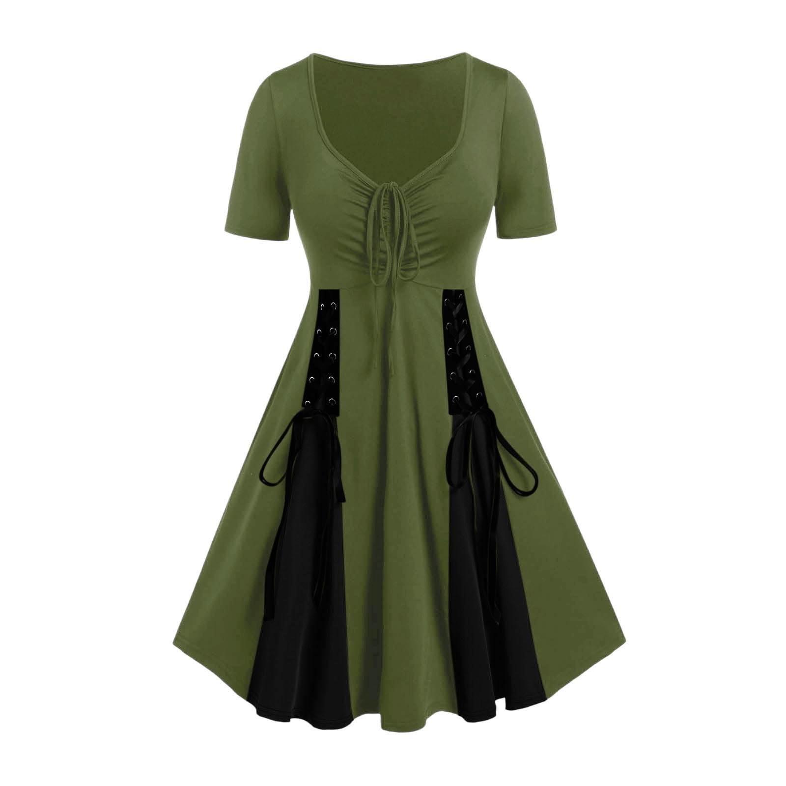 

Женское готическое винтажное платье Готическое женское платье с коротким рукавом, присборенным V-образным вырезом, А-силуэта XL