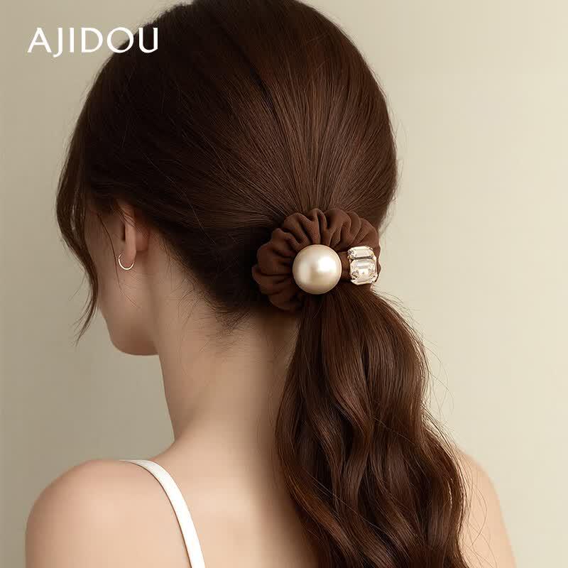 Elegant Faux Pearl Rhinestone Hair Tie