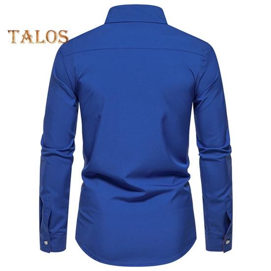 Fall Men Shirt Turn-down Collar Buttons Long Sleeves Solid Color Slim Fit Mid Length Casual Formal Business Commute Top