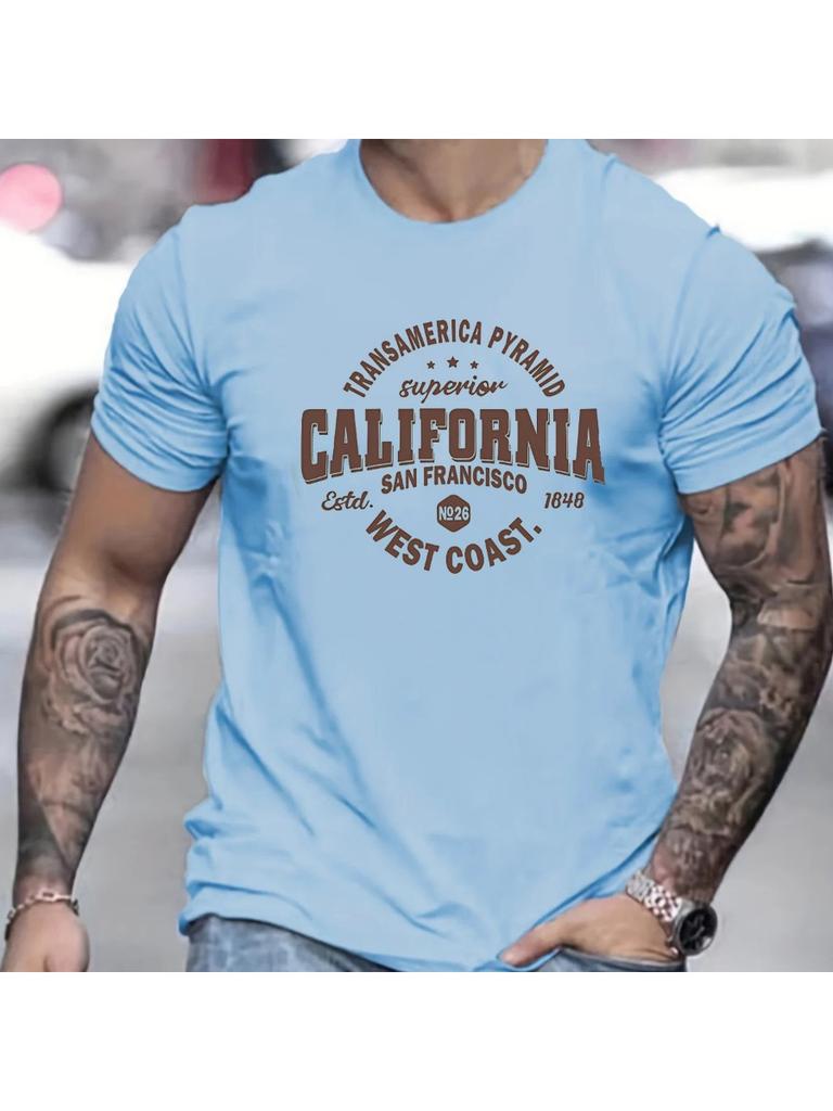 Tricou de Bărbați Casual Sport Lejer cu Imprimeu California West Coast, Gât Rotund, Mânecă Scurtă, Imprimat 3D