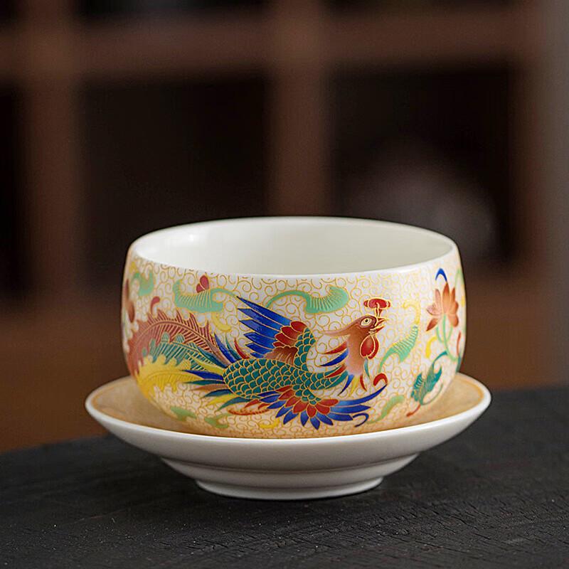 Tea Quest Dragon & Phoenix Silver Filigree Ceramic Tea Cup & Coaster Set