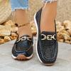 Metal Chain Decor Flat Pumps for Women Pu Leather Black Platform Loafers 2025 Summer Plus Size Thick Sole Non Slip Uniform Shoes