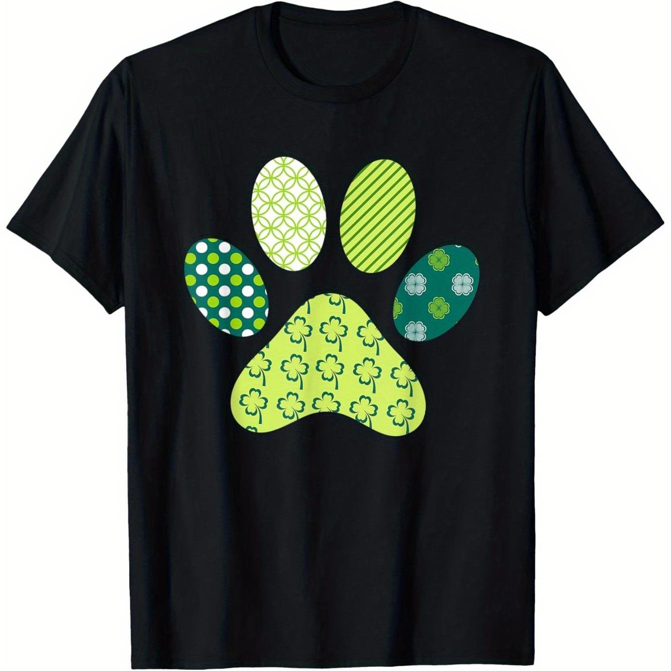

Lucky Shamrock Dog Paw Print Graphic Tee Men s St. Patrick s Day Casual Cotton T-Shirt 4XL
