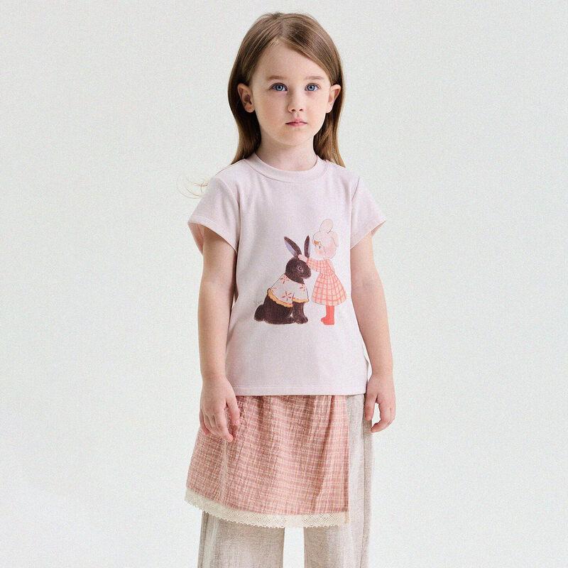 Yun er Ma Girls Summer Linen Blend Breathable Short Sleeve Top 140
