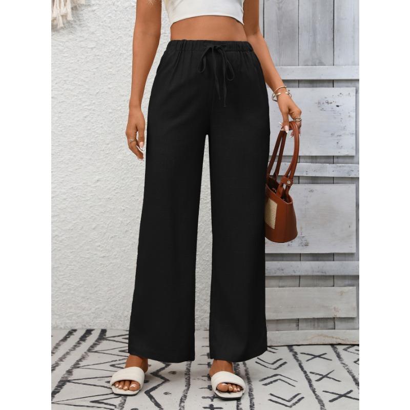Independent Station Women's Solid Color Loose High Waist Wide Leg Cotton and Linen Trousers for Women