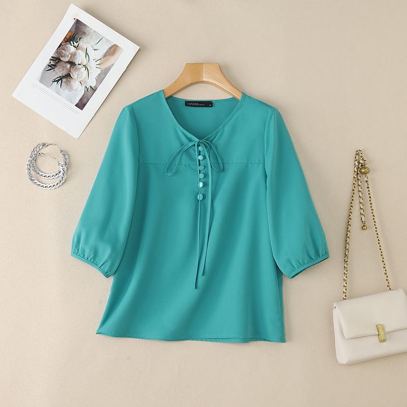 ZANZEA Women Casual Round Neck Solid Color 3/4 Sleeve Summer Blouse