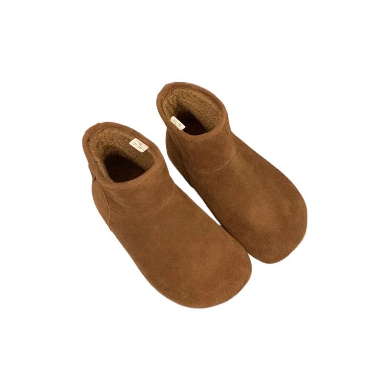 Retro red thick-soled fur integrated snow boots, piled and thickened small potato snow boots, winter warm Birkenstock short boots