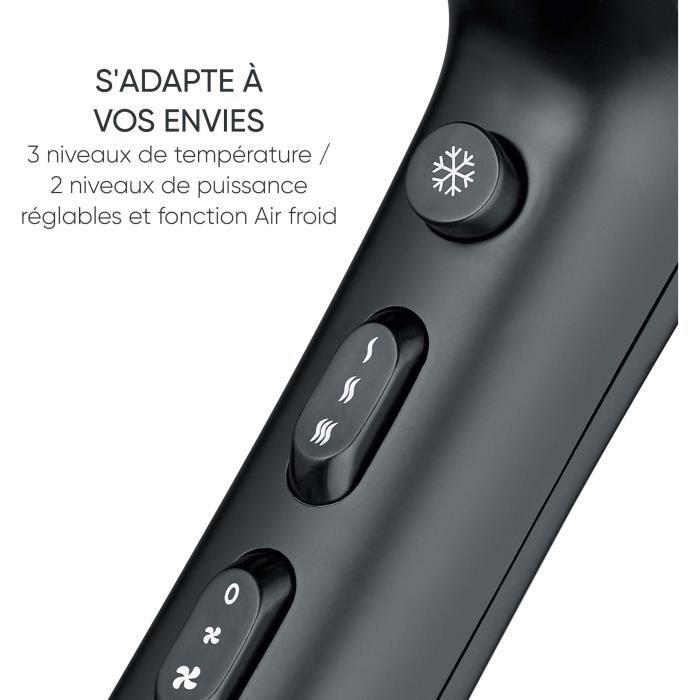Sèche-cheveux avec câble rétractable - severin - ht 0165 - diffuseur & concentrateur - 2100 w - 3 niveaux de température - noir