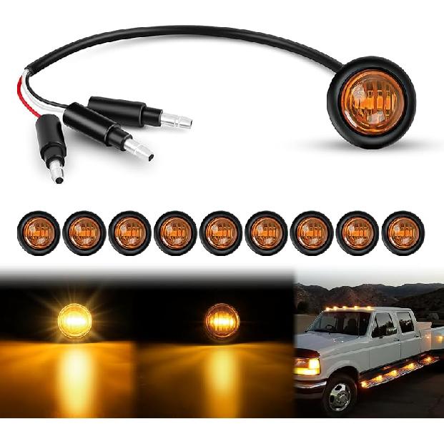 TL-03 10 PCS 3/4” Round Clearance Front Rear Side Indicator Bullet Marker Light for Truck RV Car Bus Trailer Van Caravan Boat (12V, Amber)