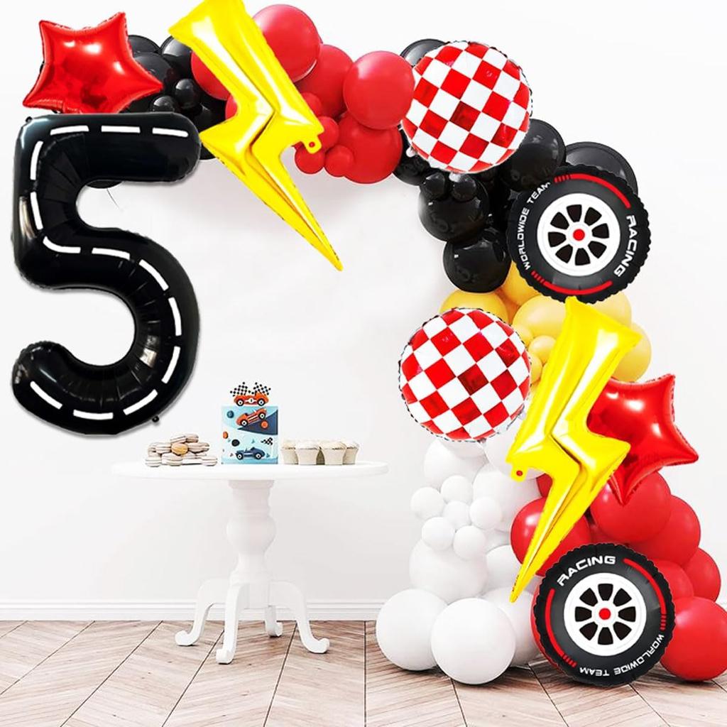 9 Pcs/set Lightning Racing Car Balloons Birthday Decoration Boy's Birthday Stripe Number Racing Party Decoration Inflatable Toys