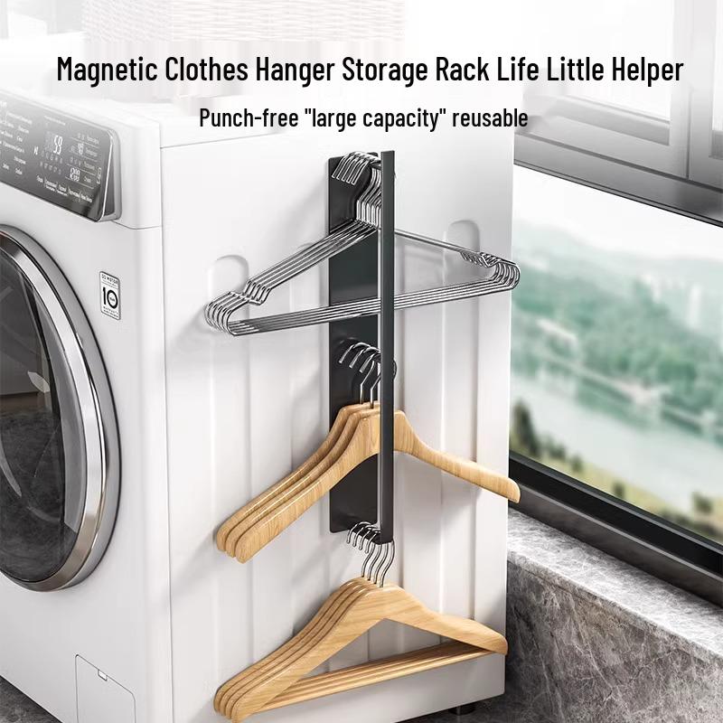 Magnetic No-Punch Clothes Drying Rack: Multifunctional Hanger for Balcony & Laundry.