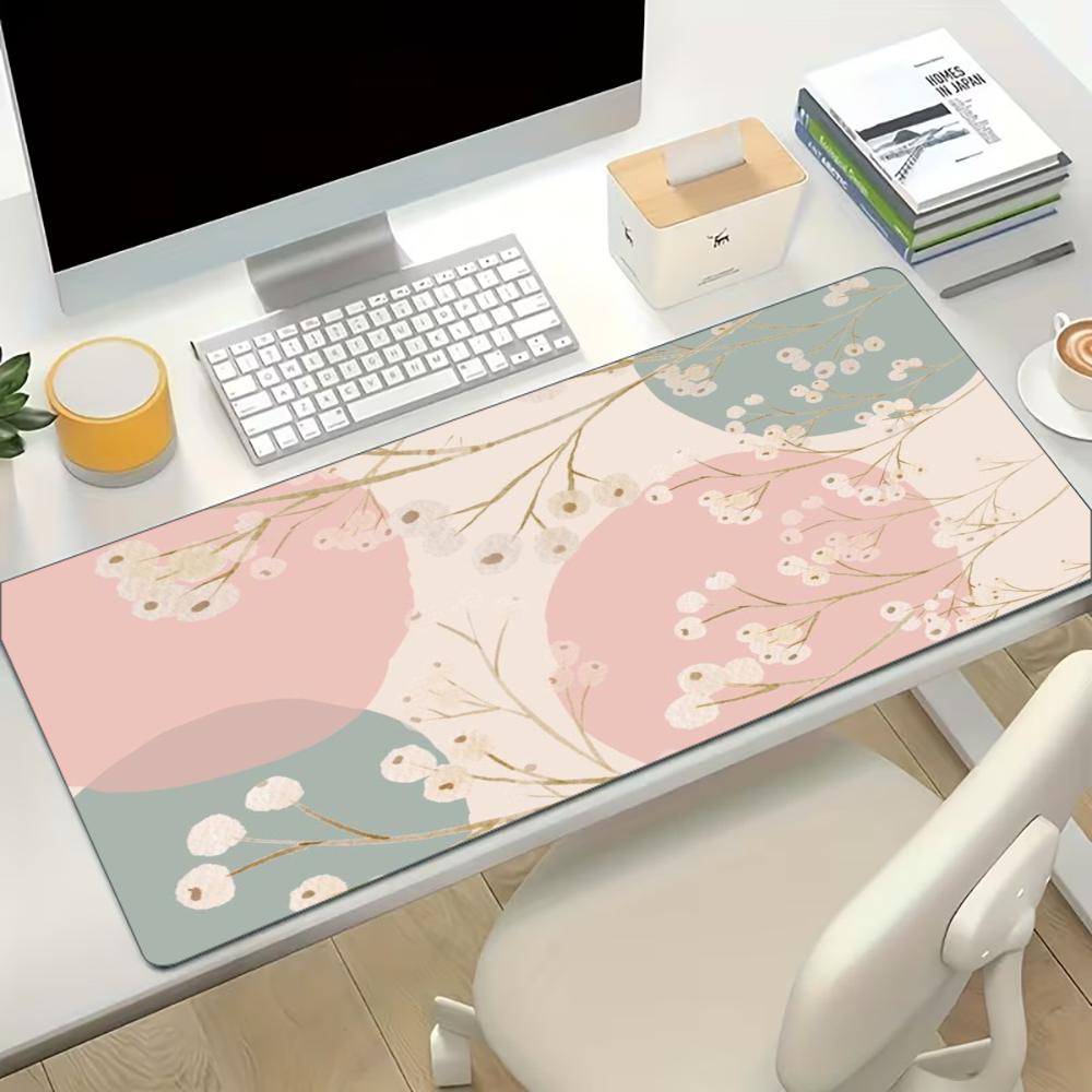 Boho Pastel Flower Large Extended Gaming Mouse Pad Non Slip Desk Mat Gentle Abstract Botanical Pattern Keyboard Desk Mat
