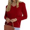 Women's Fashionable Casual V Neck Solid Color Long Sleeve Top