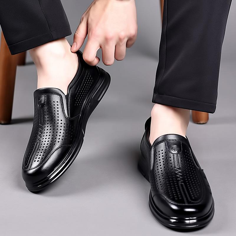 Fashion Men's Leather Casual Shoes Thick Soled Wear-resistant Oxford Shoes Summer Breathable Office Business Work Shoes for Men‘s