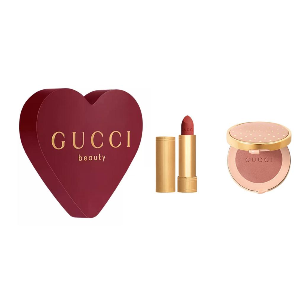 Gucci Rouge à Lèvres Mat Lipstick With Gucci Blush De Beauté Gift Box Sets Easy to Blend Natural Adherent 520