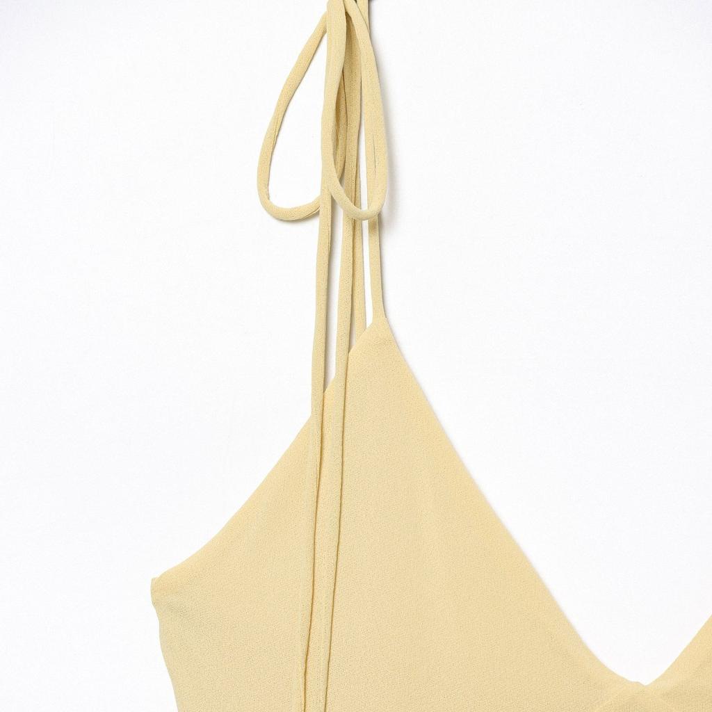 New European and American style slim and thin V-neck suspender sexy backless laminated decorative Midi dress
